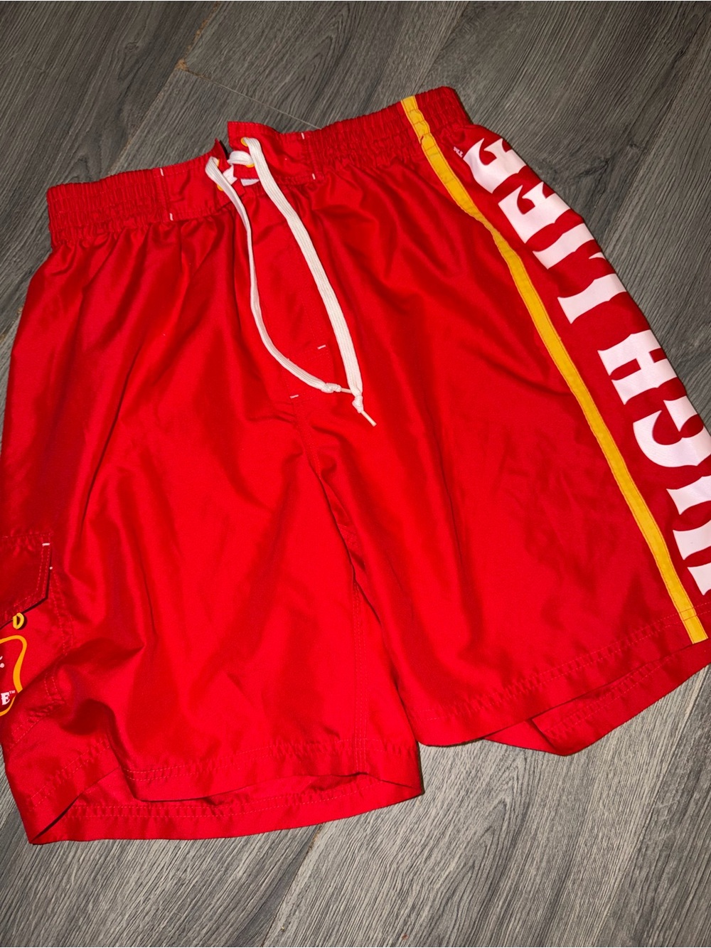 Men's Red Swim Trunks with Side Stripe